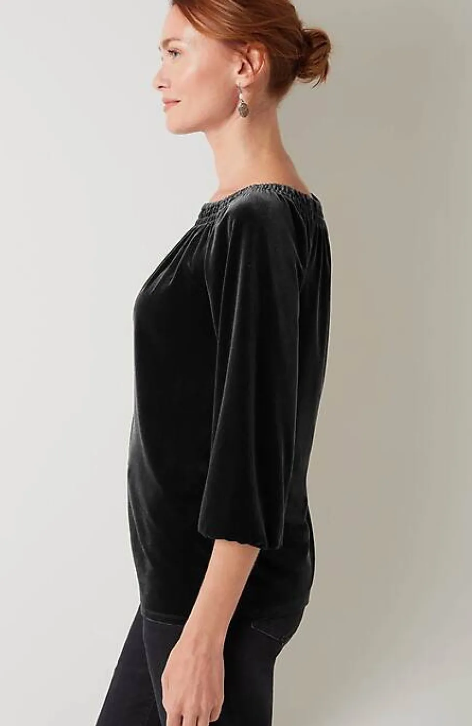 Wearever Convertible-Shoulder Smocked-Neck Top | Jjill