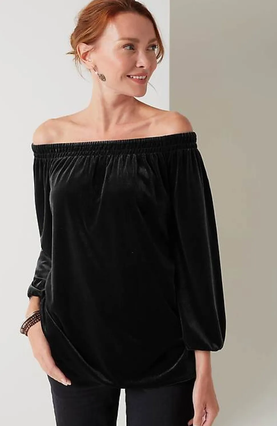Wearever Convertible-Shoulder Smocked-Neck Top | Jjill