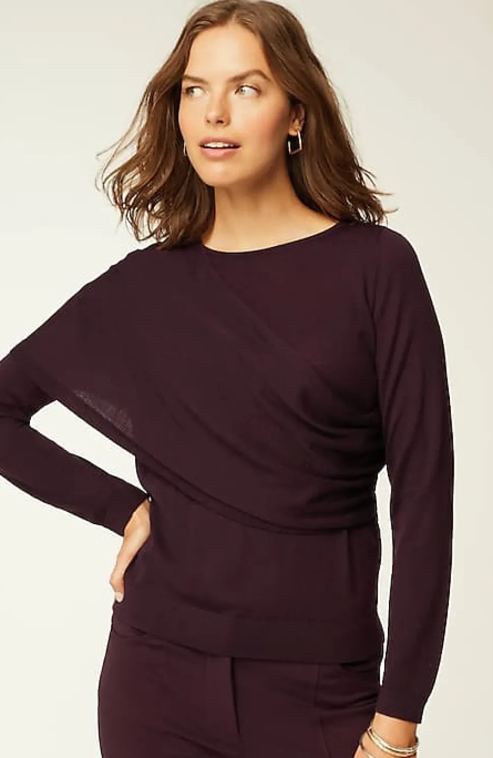 Wearever Draped-Overlay Merino Sweater | Jjill