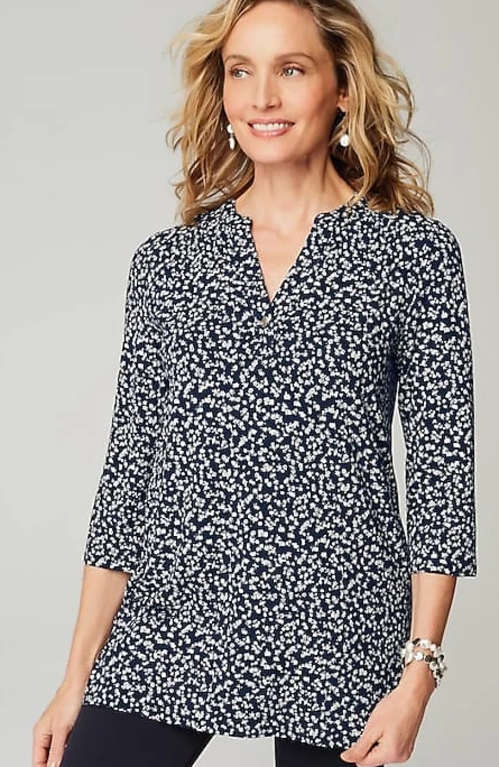 Wearever Shirred-Yoke Split-Neck Tunic | Jjill