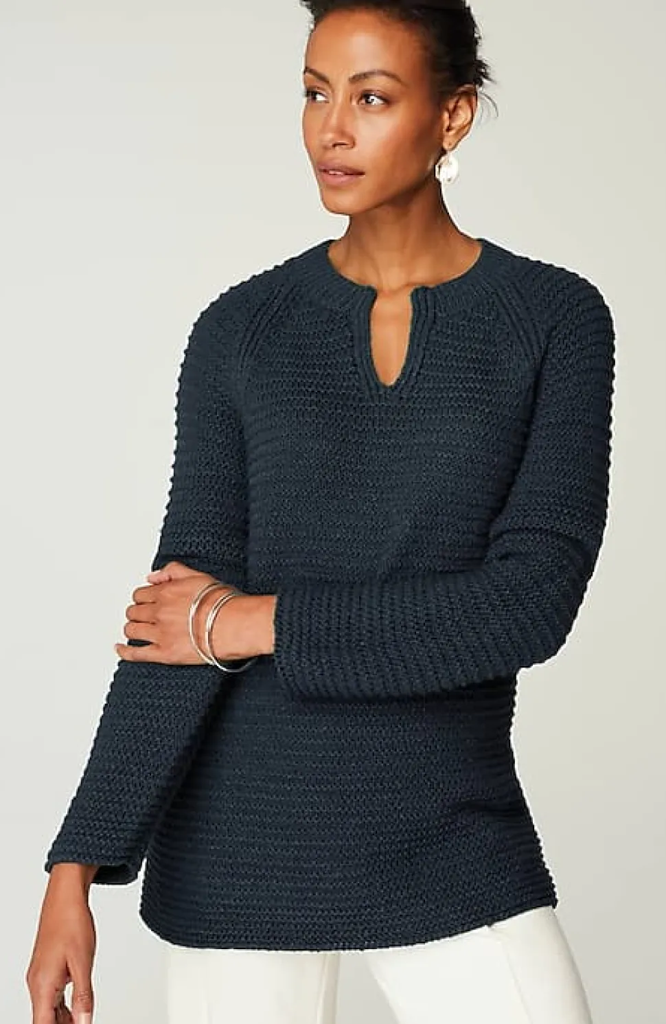 Wearever Textured Split-Neck Sweater | Jjill
