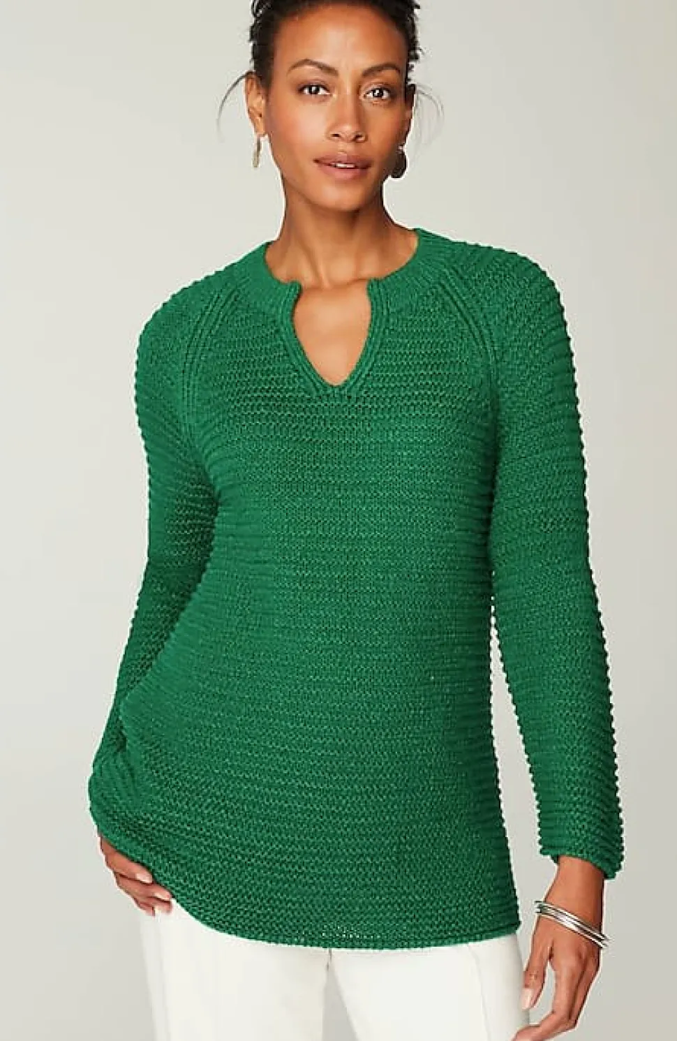 Wearever Textured Split-Neck Sweater | Jjill