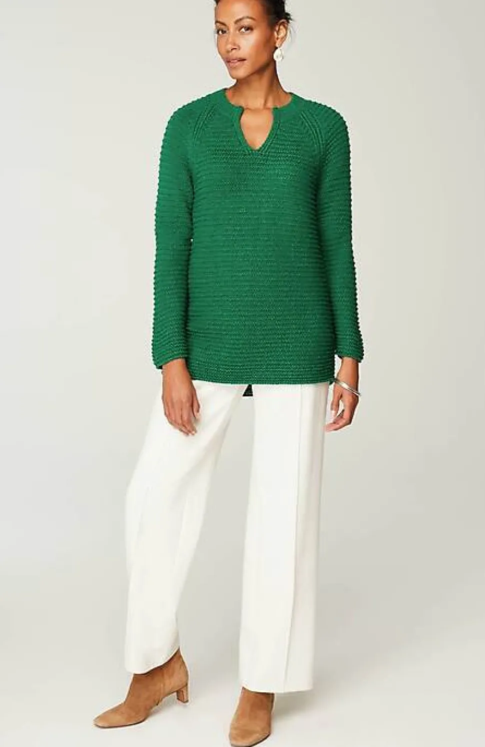 Wearever Textured Split-Neck Sweater | Jjill